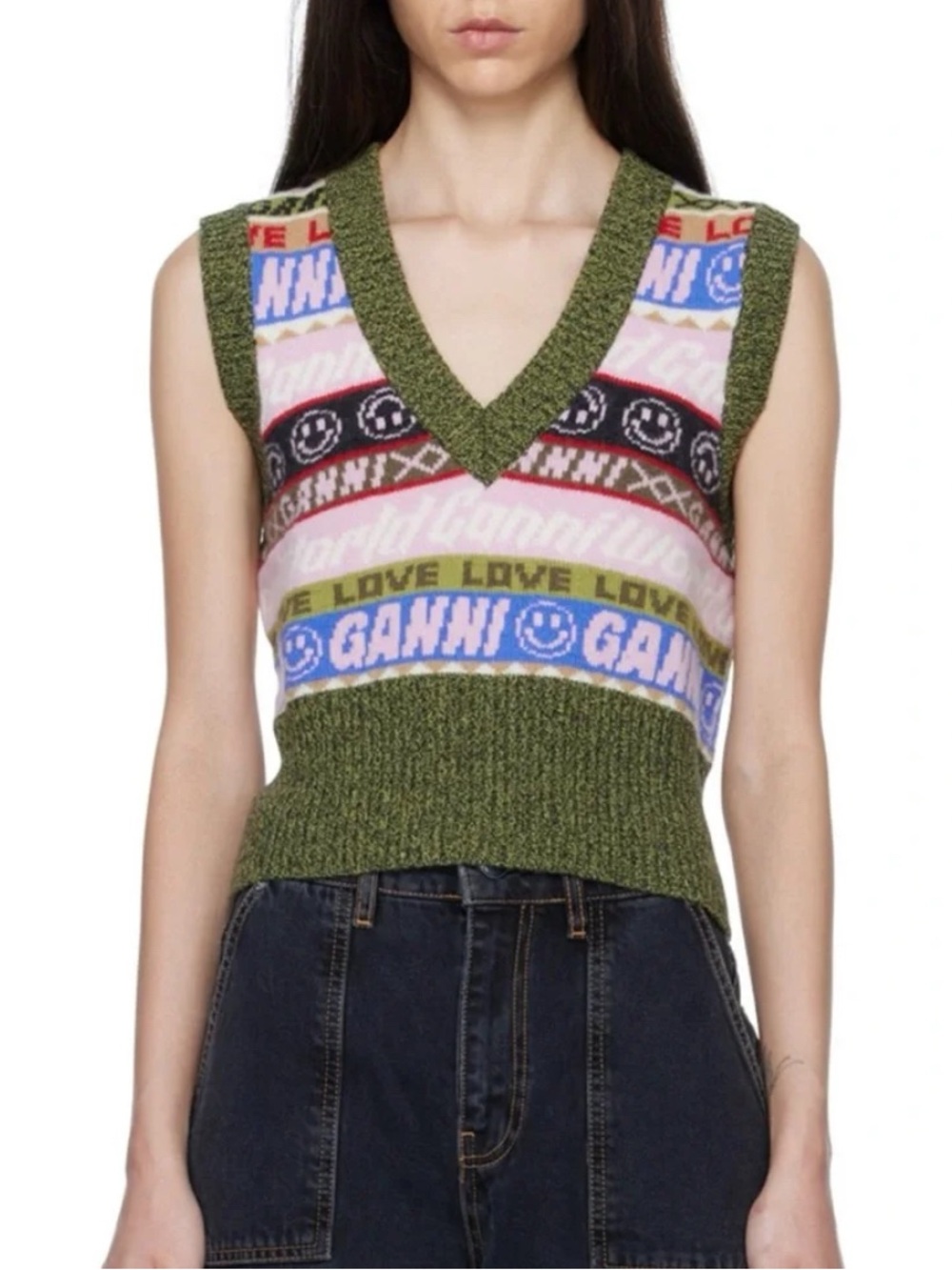 Ganni Graphic V Neck Vest - XS